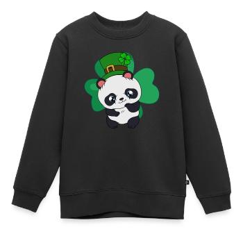 St. Patrick's Day Panda with St. Patrick's Hat - Kinder Premium Organic Sweatshirt - Schwarz - Vorne - AI Model Kid Female (0cm)