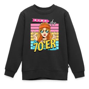 Kind der 70er Jahre Frau Kostüm - Kinder Premium Organic Sweatshirt - Schwarz - Vorne - AI Model Kid Female (0cm)