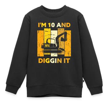 10 Cadeau 10th Birthday Excavator - Sweat Premium enfant bio - noir - Devant - AI Model Kid Female (0cm)