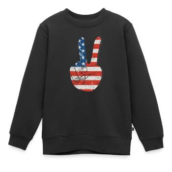 Patriotisches Friedenszeichen & USA Stars & Stripe - Kinder Premium Organic Sweatshirt - Schwarz - Vorne - AI Model Kid Female (0cm)