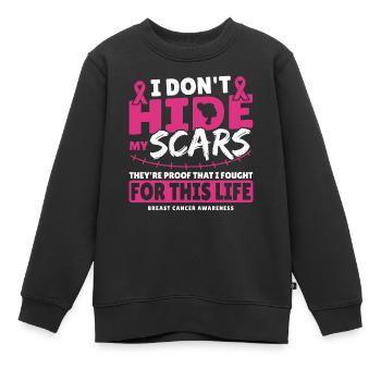 Je ne cache pas mes cicatrices Sensibilisation au cancer du sein - Sweat Premium enfant bio - noir - Devant - AI Model Kid Female (0cm)