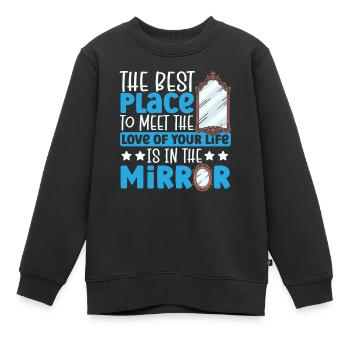 Meet Love Of Your Life In Mirror Happy Singles - Kinder Premium Organic Sweatshirt - Schwarz - Vorne - AI Model Kid Female (0cm)
