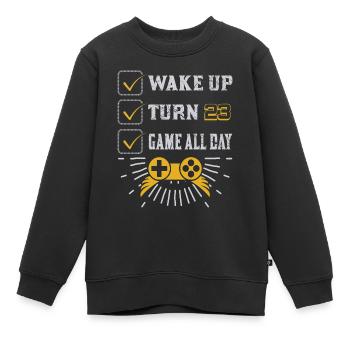 FoundLux New Design, WAKE UP TURN GAME ALL DAY - Kids Premium Organic Sweatshirt - black - Front - AI Model Kid Female (0cm)