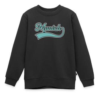 Lettrage munichois - Sweat Premium enfant bio - noir - Devant - AI Model Kid Female (0cm)
