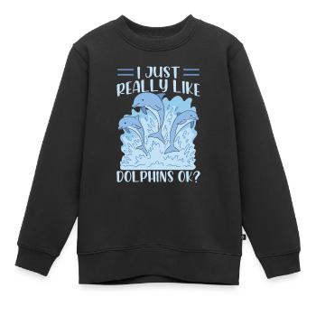 I like dolphins just very much dolphin dolphins - Kids Premium Organic Sweatshirt - black - Front - AI Model Kid Female (0cm)