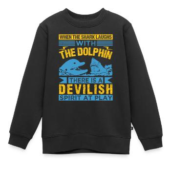 QUAND LE REQUIN RIT AVEC LES DAUPHINS, IL Y A UN - Sweat Premium enfant bio - noir - Devant - AI Model Kid Female (0cm)