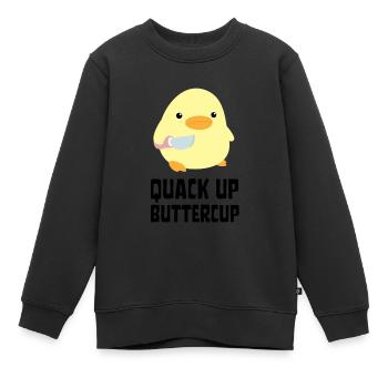 Quack Up Buttercup Duck with knife Ente mit Messer - Kids Premium Organic Sweatshirt - black - Front - AI Model Kid Female (0cm)