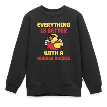 Cadeau de canard de bain - Sweat Premium enfant bio - noir - Devant - AI Model Kid Female (0cm)