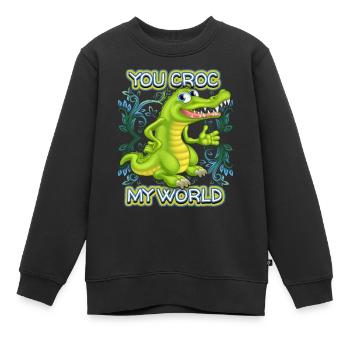 Crocodile Crocodile, saying, pun, Valentine's Day - Kids Premium Organic Sweatshirt - black - Front - AI Model Kid Female (0cm)