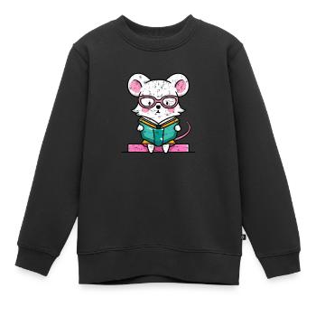 Leseratte Maus im Buch - Kinder Premium Organic Sweatshirt - Schwarz - Vorne - AI Model Kid Female (0cm)