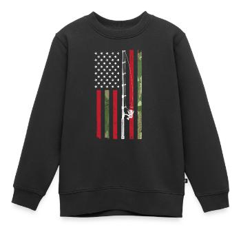 Amerikanische Flagge Angeln Camouflage Lustige USA - Kinder Premium Organic Sweatshirt - Schwarz - Vorne - AI Model Kid Female (0cm)