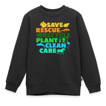 Sparen Retten Recyceln Pflanzen Reinigen Pflegen - Kinder Premium Organic Sweatshirt - Schwarz - Vorne - AI Model Kid Female (0cm)
