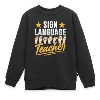 Gebärdensprache Lehrer Gestik Gebärden Awareness - Kinder Premium Organic Sweatshirt - Schwarz - Vorne - AI Model Kid Female (0cm)