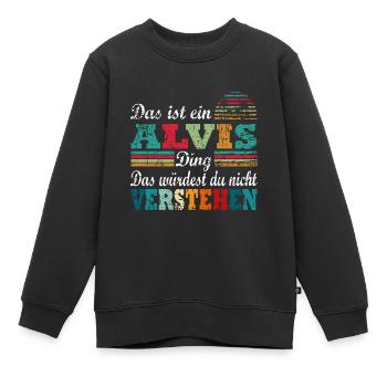 Name Alvis - Kinder Premium Organic Sweatshirt - Schwarz - Vorne - AI Model Kid Female (0cm)
