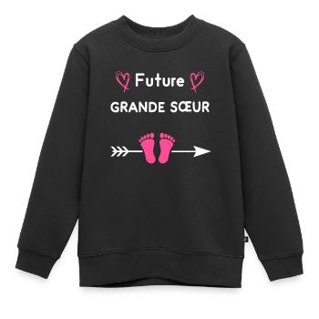 future grande sœur annonce grossesse grande sœur - Sweat Premium enfant bio - noir - Devant - AI Model Kid Female (0cm)