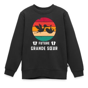 future grande sœur annonce grossesse retro - Sweat Premium enfant bio - noir - Devant - AI Model Kid Female (0cm)