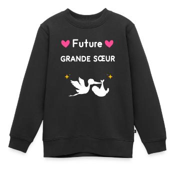 cadeau annonce grossesse future grande sœur - Sweat Premium enfant bio - noir - Devant - AI Model Kid Female (0cm)