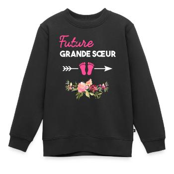 annonce grossesse pour future grande sœur - Sweat Premium enfant bio - noir - Devant - AI Model Kid Female (0cm)