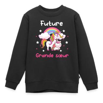 future grande sœur licorne annonce grossesse - Sweat Premium enfant bio - noir - Devant - AI Model Kid Female (0cm)
