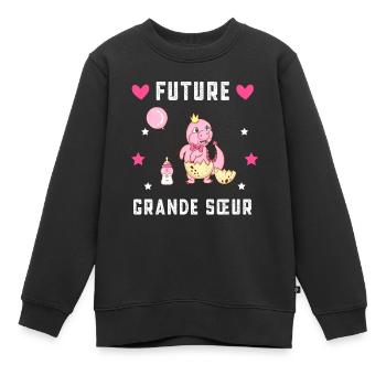 future grande sœur dinosaure annonce grossesse - Sweat Premium enfant bio - noir - Devant - AI Model Kid Female (0cm)