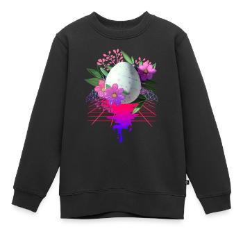 Osterei Blumen Kunst Retro Wave - Kinder Premium Organic Sweatshirt - Schwarz - Vorne - AI Model Kid Female (0cm)