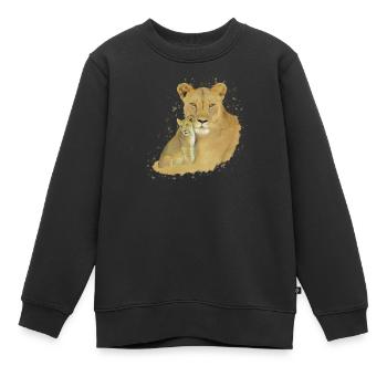 Löwin + Baby - Raubkatze - Katze - Afrika - Kinder Premium Organic Sweatshirt - Schwarz - Vorne - AI Model Kid Female (0cm)