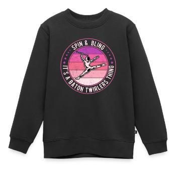 Baton Twirling Rod Turning Spin & Bling - Sweat Premium enfant bio - noir - Devant - AI Model Kid Female (0cm)