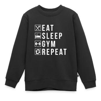 Manger Sommeil Gym Répéter Drôle d’entraînement Maniaque Bodybuil - Sweat Premium enfant bio - noir - Devant - AI Model Kid Female (0cm)