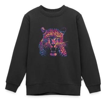 Farbiger Leopardenkopf - Kinder Premium Organic Sweatshirt - Schwarz - Vorne - AI Model Kid Female (0cm)