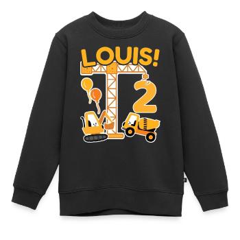 2. Geburtstag Vorname Louis Bagger Deko - Kinder Premium Organic Sweatshirt - Schwarz - Vorne - AI Model Kid Female (0cm)