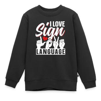 J’adore la sensibilisation aux signes en langue des signes - Sweat Premium enfant bio - noir - Devant - AI Model Kid Female (0cm)