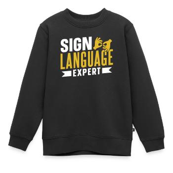 Gebärdensprache Experte Gebärden Gestik Awareness - Kinder Premium Organic Sweatshirt - Schwarz - Vorne - AI Model Kid Female (0cm)