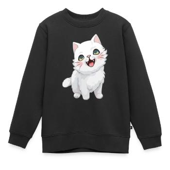 Chaton mignon avec œil de chat pour les amoureux des chats - Sweat Premium enfant bio - noir - Devant - AI Model Kid Female (0cm)