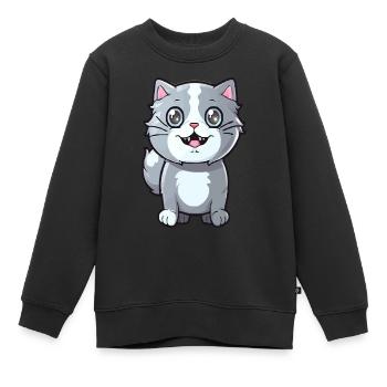 Chaton mignon avec œil de chat pour les propriétaires de chats - Sweat Premium enfant bio - noir - Devant - AI Model Kid Female (0cm)