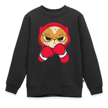 Katze Boxer Kampfsportler Sparring Combat Sports - Kinder Premium Organic Sweatshirt - Schwarz - Vorne - AI Model Kid Female (0cm)