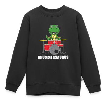 Drummersaurus Schlagzeug Drummer Geschenk Musiker - Kinder Premium Organic Sweatshirt - Schwarz - Vorne - AI Model Kid Female (0cm)