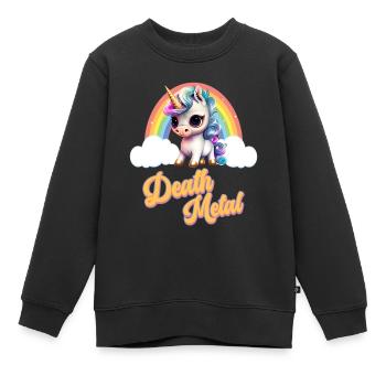 Licorne drôle avec Rainbow Death Metal - Sweat Premium enfant bio - noir - Devant - AI Model Kid Female (0cm)