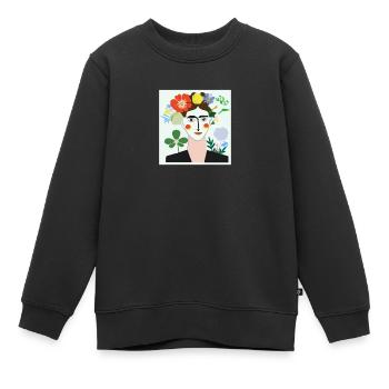 Blumenfrau Portät - Kinder Premium Organic Sweatshirt - Schwarz - Vorne - AI Model Kid Female (0cm)