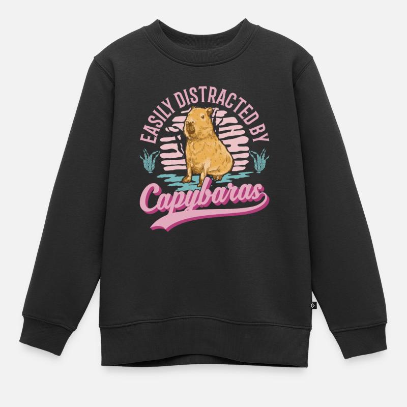 Facilement distrait par Capybaras - Sweat Premium enfant bio - noir