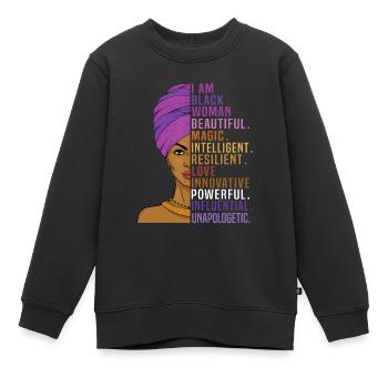 Ich bin Schwarze Frau Schwarze Geschichte MonatSeele friedlich - Kinder Premium Organic Sweatshirt - Schwarz - Vorne - AI Model Kid Female (0cm)
