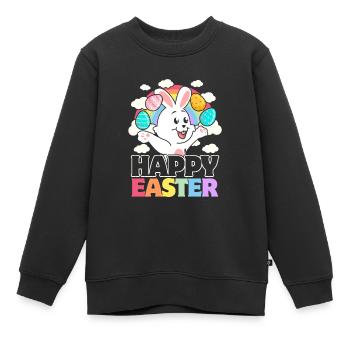 Frohe Ostern - weiße Kaninchen-Ostereier - Kinder Premium Organic Sweatshirt - Schwarz - Vorne - AI Model Kid Female (0cm)