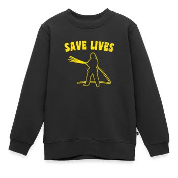 Slogan des pompiers - Sweat Premium enfant bio - noir - Devant - AI Model Kid Female (0cm)