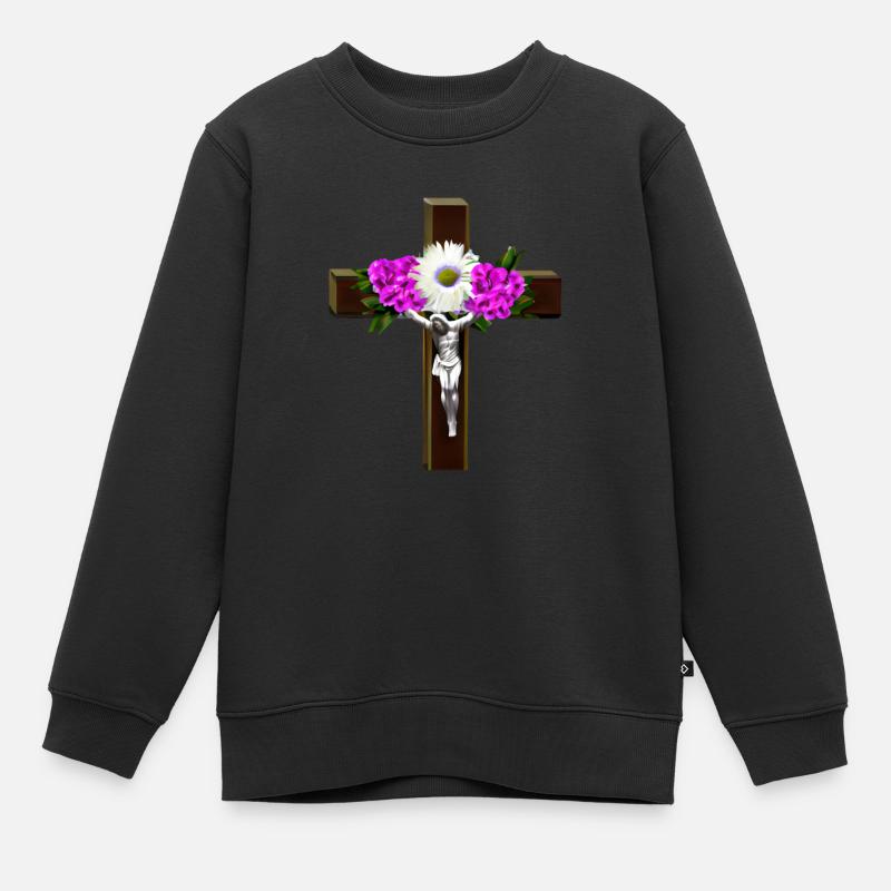 Fleurs de la Croix de Jésus - Sweat Premium enfant bio - noir