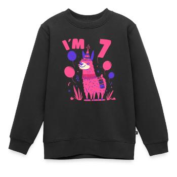 Motif d’anniversaire de lama mignon pour les filles Iam 7 idée de cadeau - Sweat Premium enfant bio - noir - Devant - AI Model Kid Female (0cm)