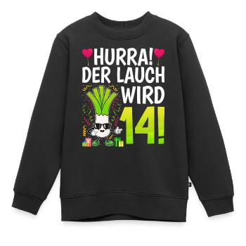 Hurra der Lauch wird 14 - Kinder Premium Organic Sweatshirt - Schwarz - Vorne - AI Model Kid Female (0cm)