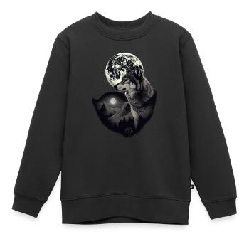 Wald mit Vollmond und grauem Wolf wildes Tier - Kinder Premium Organic Sweatshirt - Schwarz - Vorne - AI Model Kid Female (0cm)