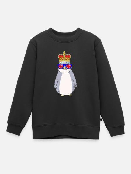 Pingouin Queen Elizabeth II Couronne britannique - Sweat Premium enfant bio - noir