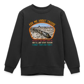 Fragen Sie mich nach Zügen - Kinder Premium Organic Sweatshirt - Schwarz - Vorne - AI Model Kid Female (0cm)