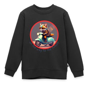 Die Katze auf dem Weg in die Zukunft - Kinder Premium Organic Sweatshirt - Schwarz - Vorne - AI Model Kid Female (0cm)