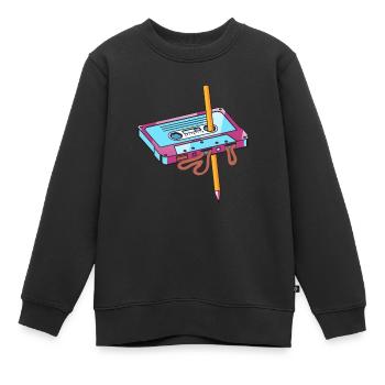 Cassette Mixtape Classic Audio Tape avec crayon - Sweat Premium enfant bio - noir - Devant - AI Model Kid Female (0cm)